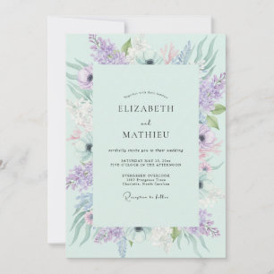 Seafoam Amethyst Anemone Wedding Invitation