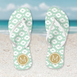 Seafoam and Gold Aztec Monogram Flip Flops<br><div class="desc">Custom printed flip flop sandals with a geometric Aztec pattern and your custom monogram or other text in a circle frame. Click Customise It to change text fonts and colours or add your own images to create a unique one of a kind design!</div>