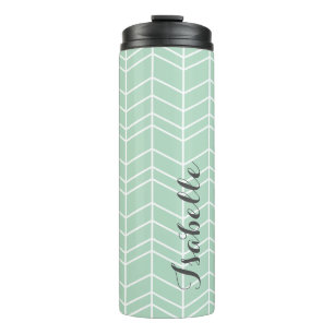 Seafoam and Grey Herringbone Monogram Thermal Tumbler