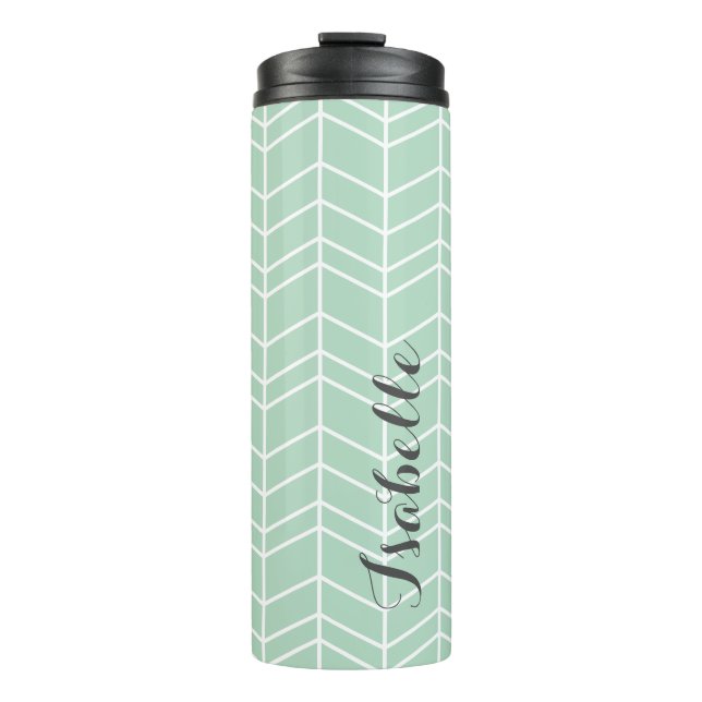 Seafoam and Grey Herringbone Monogram Thermal Tumbler (Front)