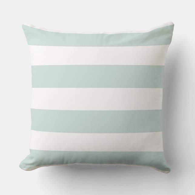 Seafoam and White Striped Throw Pillow (Front)