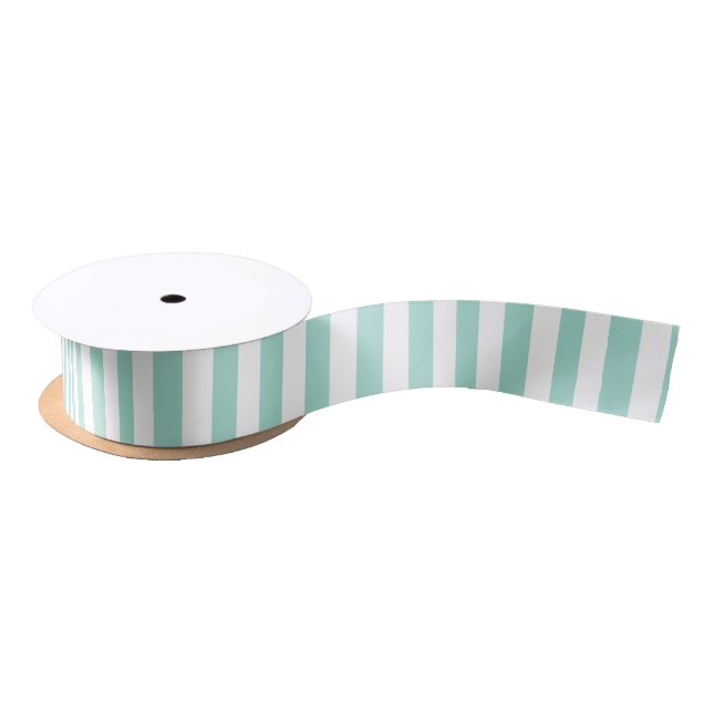 Seafoam and White Vertical Stripes Satin Ribbon (Spool)