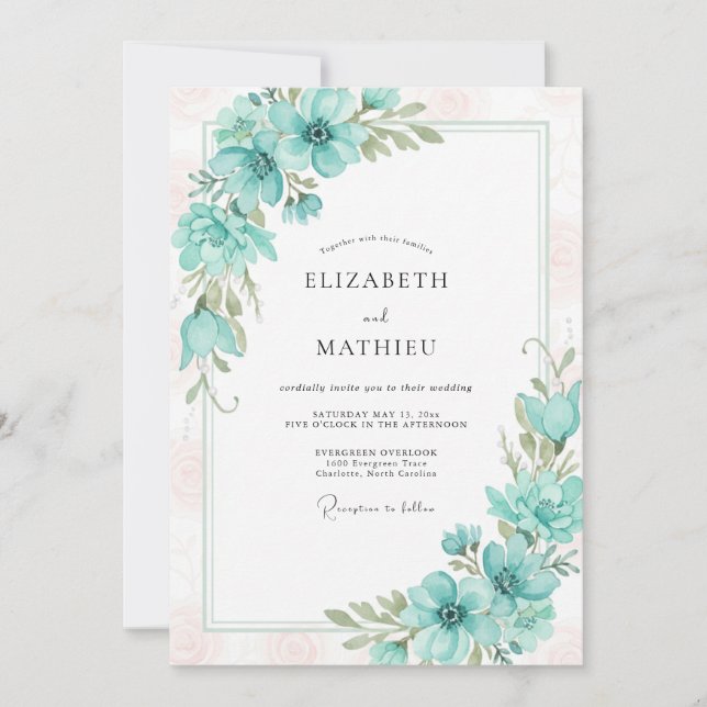 Seafoam Anemone Romantic Wedding Invitation (Front)
