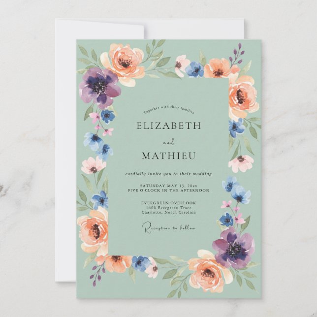Seafoam Apricot Painted Wedding Invitation (Front)