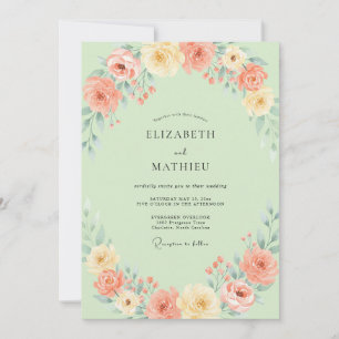 Seafoam Apricot Rose Wedding Invitation