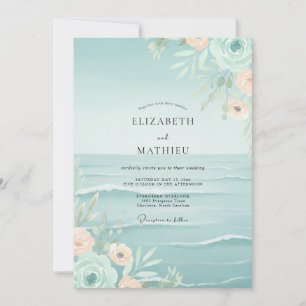 Seafoam Apricot Wildflower Wedding Invitation