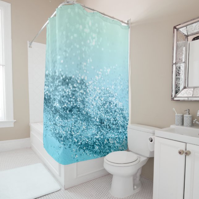 Seafoam Aqua Ocean MERMAID Girls Glitter #3 Shower Curtain (In Situ)