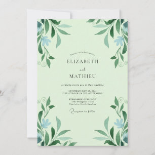 Seafoam Azure Leafy Wedding Invitation