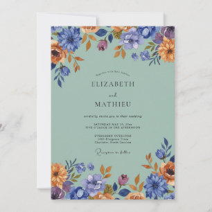Seafoam Azure Wildflower Wedding Invitation