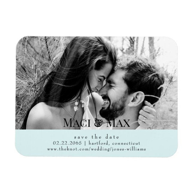 Seafoam B/W Couple Photo II Wedding Save the Date Magnet (Horizontal)