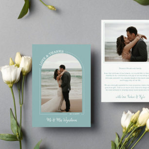 Seafoam Blue Arch Wedding Photo Love & Thanks Thank You Card