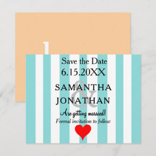 Seafoam Blue Beige Red Heart Wedding Save The Date