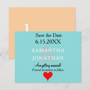 Seafoam Blue Beige Wedding Red Heart Save The Date
