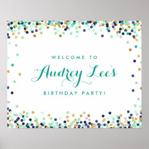 Seafoam blue green gold  Birthday Party Welcome Poster