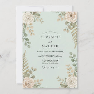 Seafoam Blush Leafy Wedding Invitation
