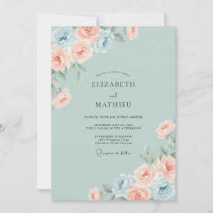 Seafoam Blush Peony Wedding Invitation