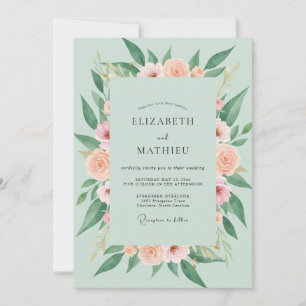 Seafoam Blush Ranunculus Eucalyptus Wedding Invitation