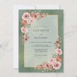 Seafoam Blush Rose Wedding Invitation