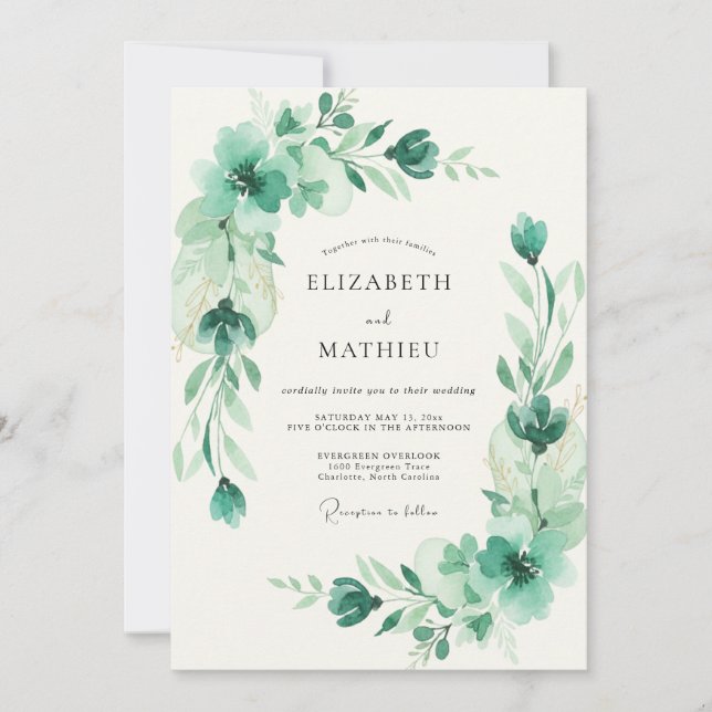 Seafoam Celadon Foliage Eucalyptus Wedding Invitation (Front)