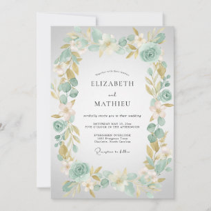 Seafoam Champagne Leafy Wedding Invitation