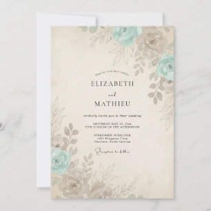 Seafoam Champagne Ranunculus Grey Eucalyptus Weddi Invitation