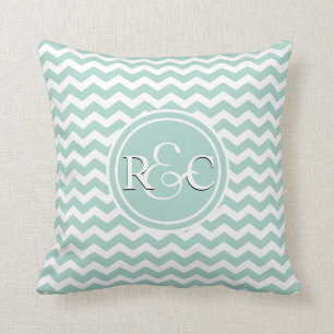 Seafoam Chevron Personalised Initial Monogram Cushion