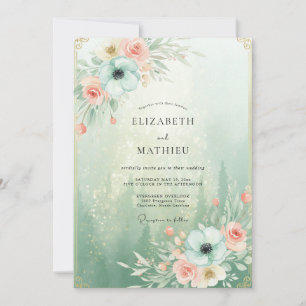 Seafoam Coral Anemone Wedding Invitation