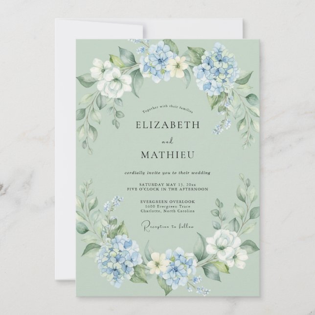 Seafoam Cornflower Leaf Wedding Invitation (Front)
