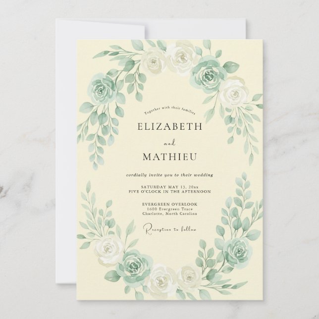 Seafoam Cream Peony Wedding Invitation (Front)