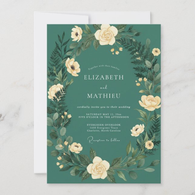 Seafoam Cream Ranunculus Eucalyptus Wedding Invitation (Front)