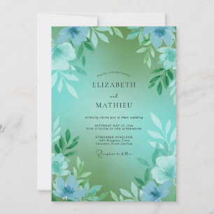 Seafoam Cyan Blossom Wedding Invitation