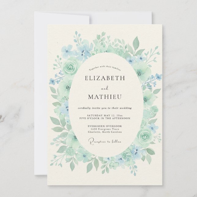 Seafoam Delicate Spring Wedding Invitation (Front)
