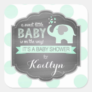 Seafoam Elephant Dpt Baby Shower Square Sticker