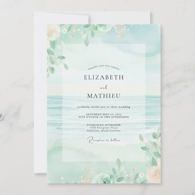Seafoam Foliage Sage Wedding Invitation (Front)