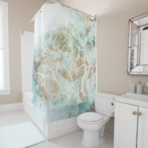 Seafoam Glitter Marble Shower Curtain