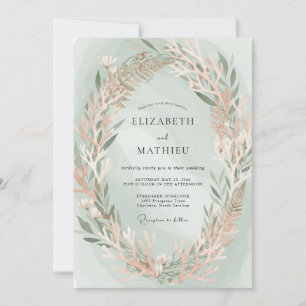 Seafoam Gold Branch Dusty Eucalyptus Wedding Invitation