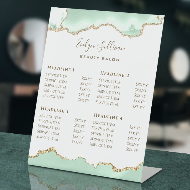Seafoam Green Agate Beauty Salon Price List Pedestal Sign (Creator Uploaded)