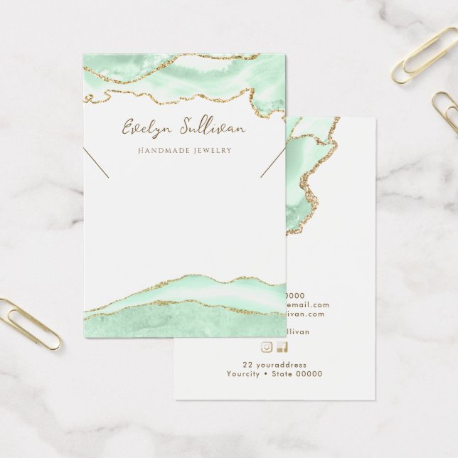 Seafoam green agate necklace display card (Office)