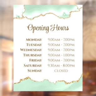 Seafoam Green Agate Opening Hours Window Cling