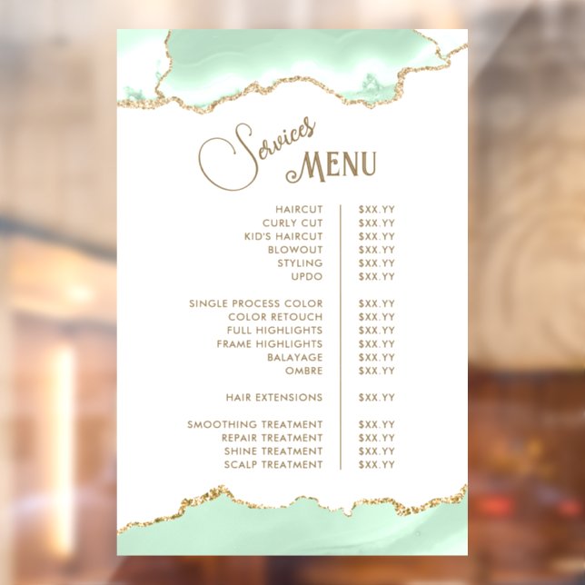 Seafoam Green Agate Services Menu Window Cling (Sheet 2)