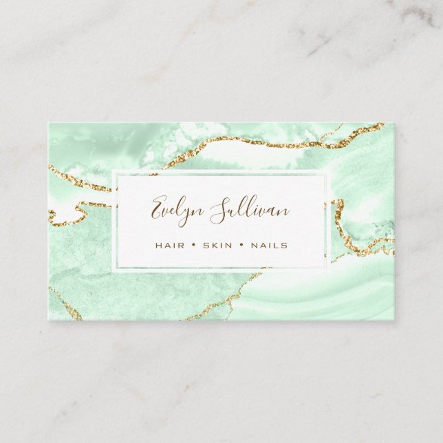 Seafoam green and gold agate business card (Front)