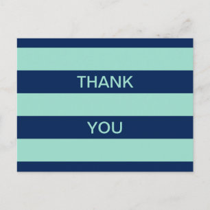 Seafoam Green and Navy Stripes Thank You Postcard