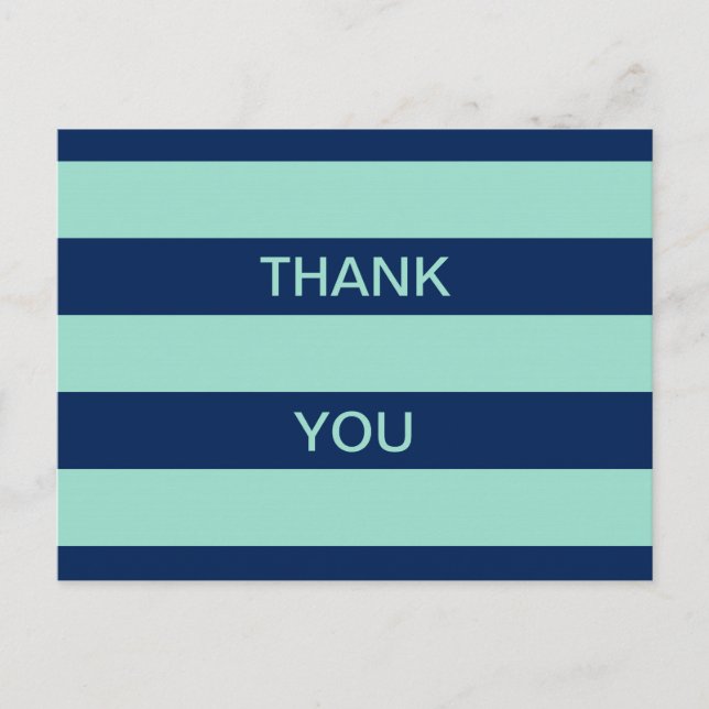 Seafoam Green and Navy Stripes Thank You Postcard (Front)