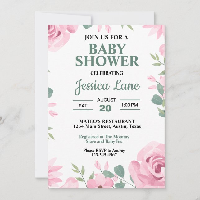 Seafoam green and pink Baby Shower Invitation (Front)