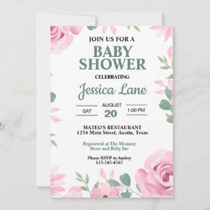 Seafoam green and pink Baby Shower Invitation