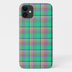 Seafoam Green and Pink Girly Plaid Pattern iPhone 11 Case