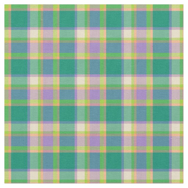 Seafoam Green and Purple Fashion Plaid Fabric (Close Up)