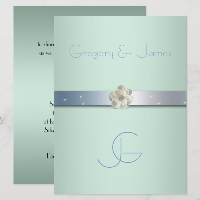 Seafoam Green and Silver, Gay Wedding Invitation (Front/Back)