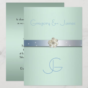 Seafoam Green and Silver, Gay Wedding Invitation