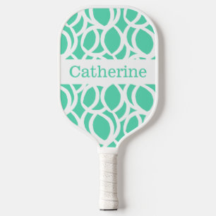 Seafoam Green and White Abstract Pattern Name Pickleball Paddle